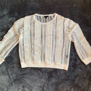 ADIVA Ivory Textured Women's Mixed-Knit Crewneck Sweater – Boho Chic Size Large.